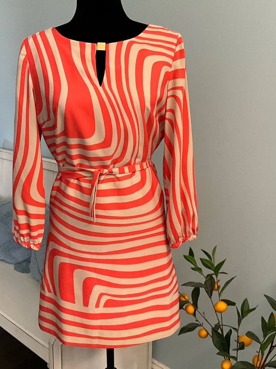 Tahari Dresses & Skirts - Size 6 Date Dress Tahari Orange Cream Long-Sleeve Mini Dress Work Dress